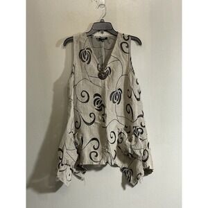 Kaktus Med Long Tunic Top V-Neck Sleeveless Pockets Cut Out Lagenlook